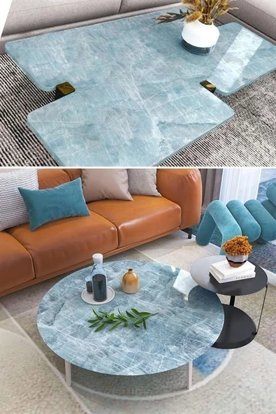 BUFFER® Mermer Desenli Masa Tezgah Mutfak Su Geçirmez Yapışkanlı Folyo Sticker Mavi 5x0,6m - 7