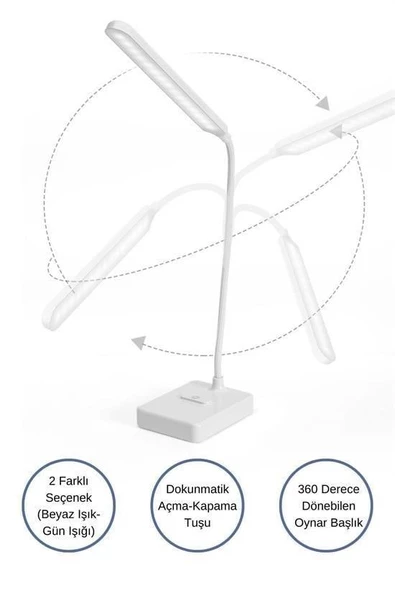 BUFFER® İnce Uzun USBli Dokunmatik 3 Kademeli 360 Derece Özel Göz Korumalı led Lityum Masa Lambası - 10