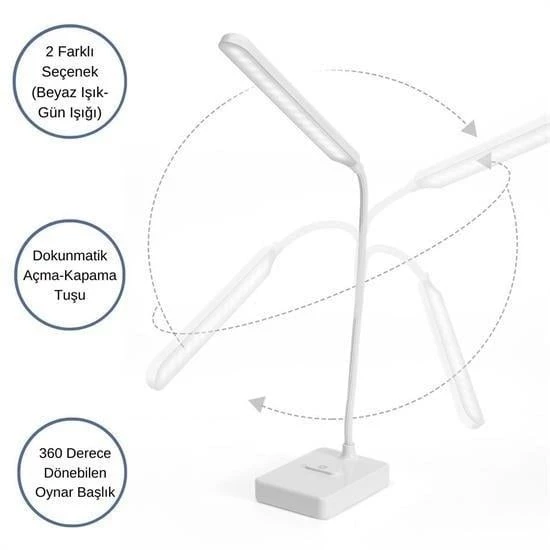 BUFFER® İnce Uzun USBli Dokunmatik 3 Kademeli 360 Derece Özel Göz Korumalı led Lityum Masa Lambası - 4