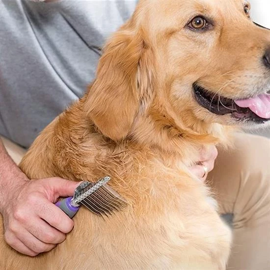BUFFER® Düğüm Açıcı Pet Fırçası Emniyetli Uzun ve Çelik Dişli Kedi Köpek Tüy Kıtık Açma Tarağı - 5