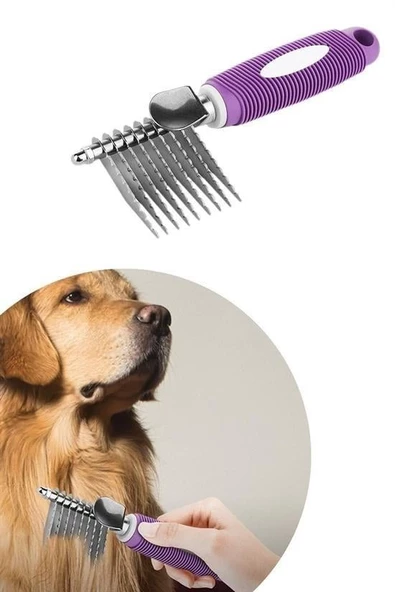 BUFFER® Düğüm Açıcı Pet Fırçası Emniyetli Uzun ve Çelik Dişli Kedi Köpek Tüy Kıtık Açma Tarağı - 6