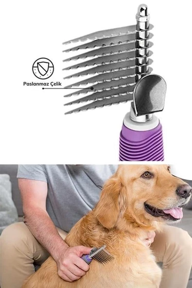 BUFFER® Düğüm Açıcı Pet Fırçası Emniyetli Uzun ve Çelik Dişli Kedi Köpek Tüy Kıtık Açma Tarağı - 8