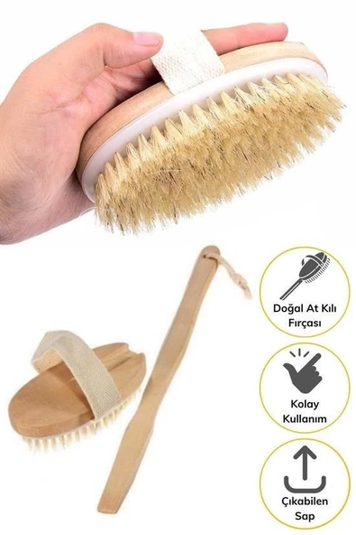 BUFFER® Doğal At Kılı Selülit Karşıtı Sapı Çıkabilen Ahşap Banyo Fırçası - 10