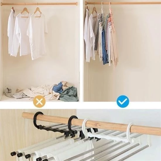 BUFFER®  Hareketli Dolap İçi Pantolon Kravat Şal Askı Sistemi Düzenleyici Katmanlı Askılık Organizer - 8