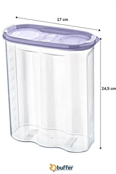BUFFER® 2 Kapaklı Ölçekli Erzak Kuru Gıda Saklama Kutusu Kabı 2,4 Litre-SA940 - 8