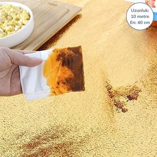 BUFFER® 10 Metre Kendinden Yapışkanlı Silinebilir Mutfak Tezgah Üstü Sticker Folyo Gold Renk - 8