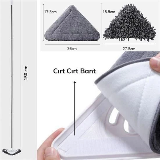 BUFFER® Teleskopik Saplı 150 cm Üçgen Mop Cam Duvar Tavan Fayans Parke Temizleyici Mop - Resim 7