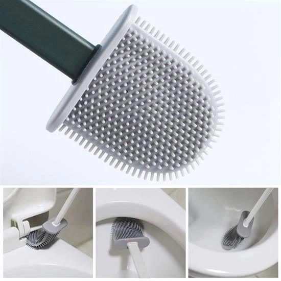 BUFFER® Duvara Monte Edilebilir Kapaklı Askılı Klozet Yumuşak Silikon Başlıklı Tuvalet Fırçası Seti - Resim 8