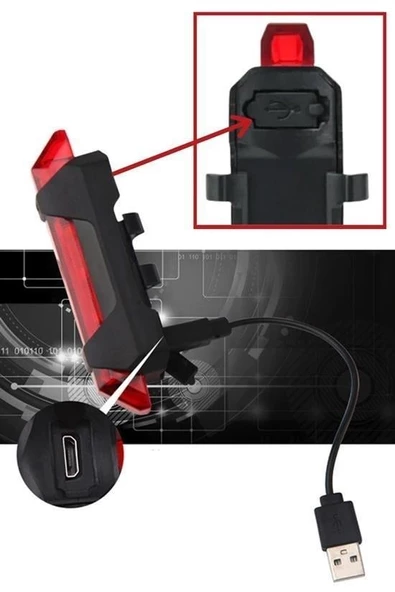 BUFFER® Usb Şarj Edilebilir Parlak Bisiklet Led Lamba Su Geçirmez Güvenlik Uyarı Arka Lamba Işığı - 9