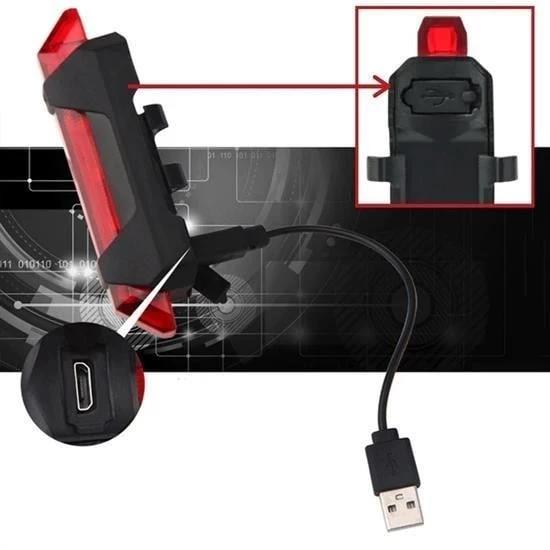 BUFFER® Usb Şarj Edilebilir Parlak Bisiklet Led Lamba Su Geçirmez Güvenlik Uyarı Arka Lamba Işığı - 3
