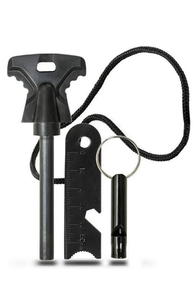 BUFFER® Acil Durum Magnezyum Çubuk Çakmaktaşı Hayatta Kalma Ateş Başlatıcı Çakmak Kiti Düdük Hediyel - 7