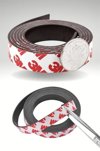 Yapışkanlı Şerit Mıknatıs Magnet Kes Kullan Güçlü Sağlam Rulo Çıkarılması Kolay Siyah 2cm x 1 mt - 8
