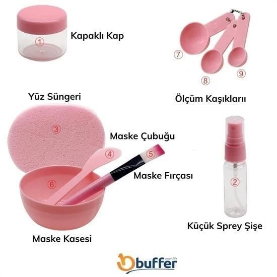 BUFFER® Kendin Yap Yüz Maskesi Karıştırma Aleti Seti, 9 Parça DIY Yüz Maskesi Hazırlama Kabı Seti - 5