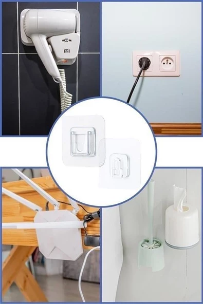 BUFFER® Eşya Sabitleme Askısı 10 Çift Şeffaf Çift Taraflı Yapışkanlı Geçmeli Klips - 10