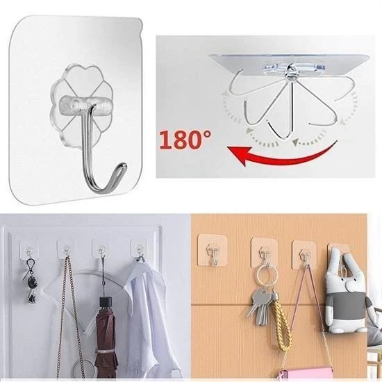BUFFER® Süper Güçlü Yapışkanlı Suya Dayanıklı Şeffaf Askı 5li Set Yeniden Kullanılabilir Kancalar - 7