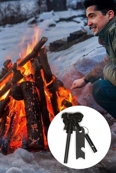 BUFFER® Acil Durum Magnezyum Çubuk Çakmaktaşı Hayatta Kalma Ateş Başlatıcı Çakmak Kiti Düdük Hediyel - 9