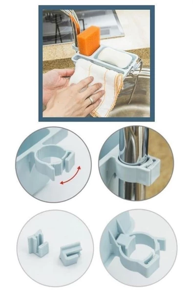 BUFFER® Musluğa Takılan Sünger Havlu Askılı Sabun Hazneli mutfak Banyo Lavabo Düzenleyici Organizer - 10