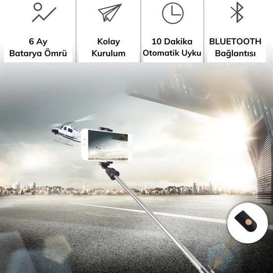 BUFFER® Sabitlenebilir Cep Telefon Tutucu  Ayarlanabilir Taşınabilir 3 Ayaklı Tripod Selfie Çubuğu - 3