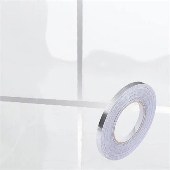 BUFFER® 50 Metre Fayans Arası Şerit Dekoratif Yapışkan Renkli Dekor Su Geçirmez Sızdırmaz Gümüş Bant - 2