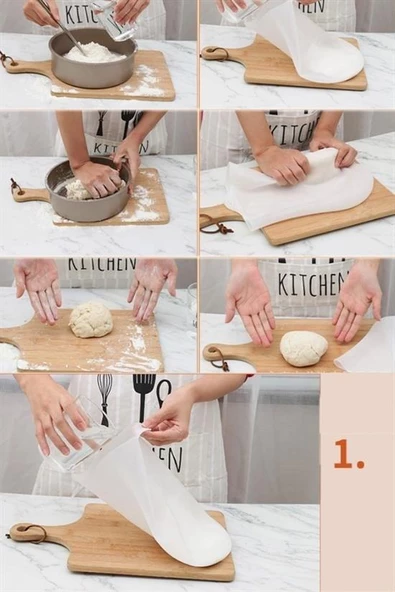 BUFFER® Orta Hamur Torbası Silikon Şeffaf Hamur Yoğurma Torbası Ekmek Makarna Mantı  Hamuru Kolay Yo - 9