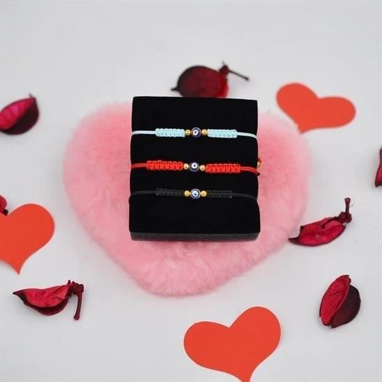 BUFFER® Nazar Boncuklu Kırmızı Mavi Siyah Renkli Ayarlanabilir Örgülü Hediyelik Bijuteri Elyapım İp - 9