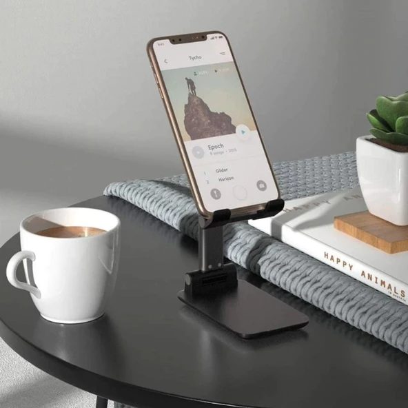 BUFFER® Siyah Aynalı Cep Telefonu Sabitleyici Stand Katlanabilir Ayarlanabilir Telefon Standı - 8