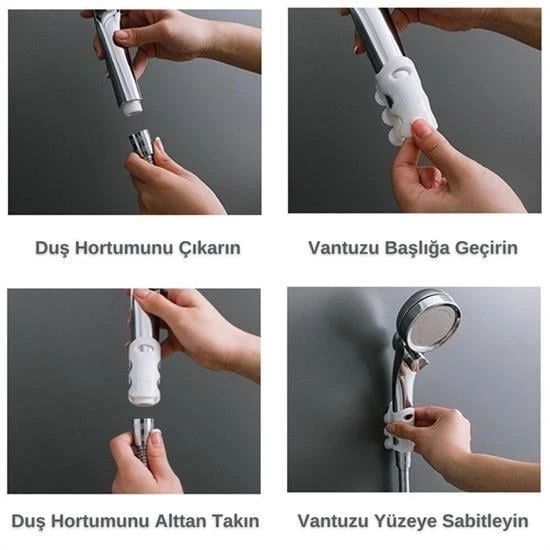 BUFFER® Banyo Duş Başlığı Tutucu Silikon Güçlü Vantuz Vakum Aparatı - 3