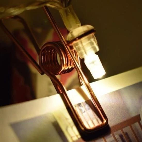 BUFFER® Bakır Renkli Led Işıklı Fotoğraf Asma Işık Süsleme Mandalları - 10