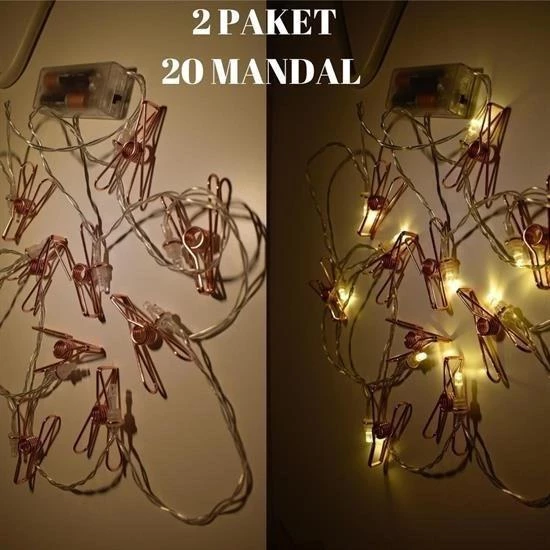 BUFFER® Bakır Renkli Led Işıklı Fotoğraf Asma Işık Süsleme Mandalları - 4
