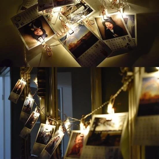 BUFFER® Bakır Renkli Led Işıklı Fotoğraf Asma Işık Süsleme Mandalları - 6