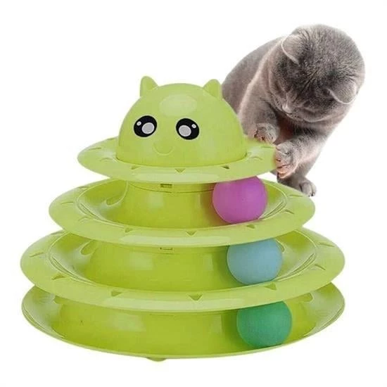 BUFFER® Tower Of Tracks Eğlenceli Üç Katlı Kedi Oyuncağı Seti Kedi Oyunu - 6