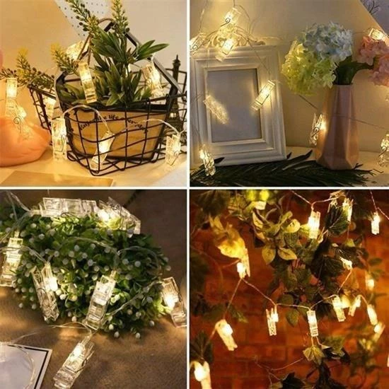 BUFFER® 3 Metre 20li Led Işıklı Dekoratif Fotoğraf Askılığı Mandalları - 8