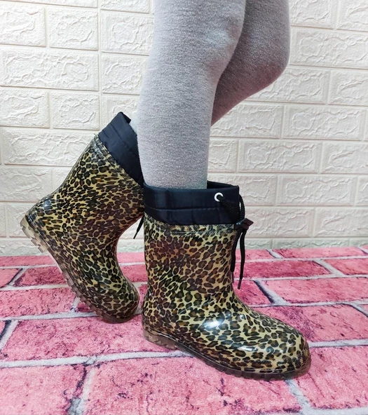 Çağrı Leopar Desenli İçi Kürklü Kız Çocuk Kar Yağmur Çizmesi