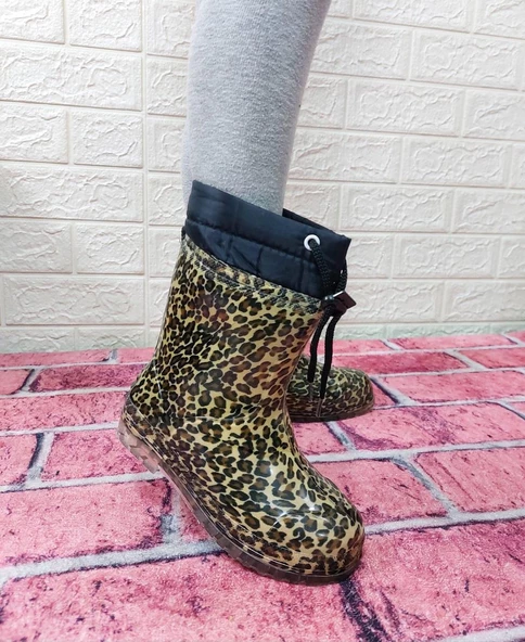 Çağrı Leopar Desenli İçi Kürklü Kız Çocuk Kar Yağmur Çizmesi - Resim 3