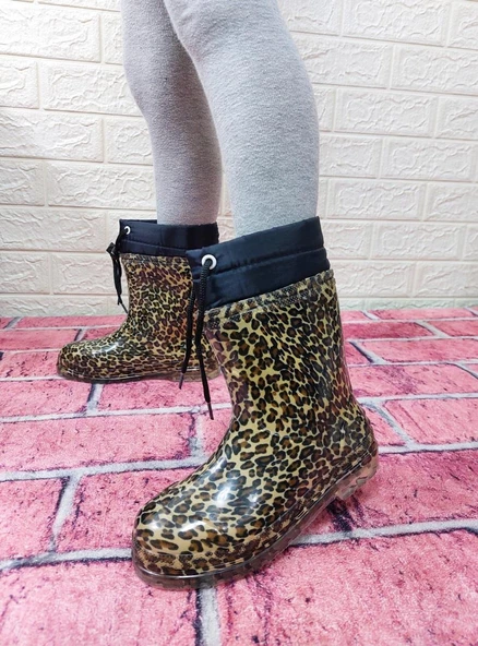 Çağrı Leopar Desenli İçi Kürklü Kız Çocuk Kar Yağmur Çizmesi - Resim 4