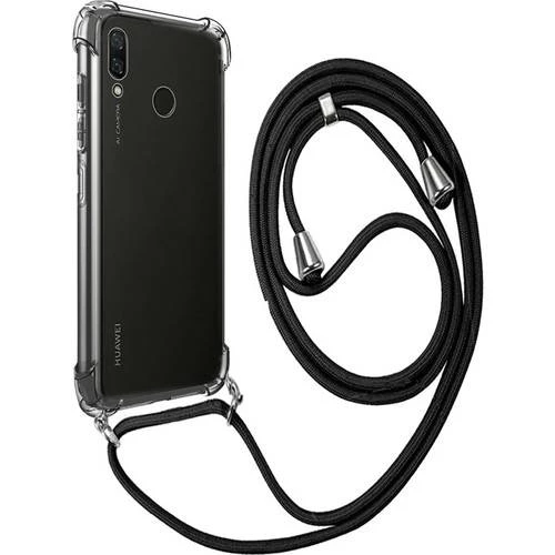 Huawei P Smart 2019 Boyun Askılı Şeffaf Tank Kılıf Siyah