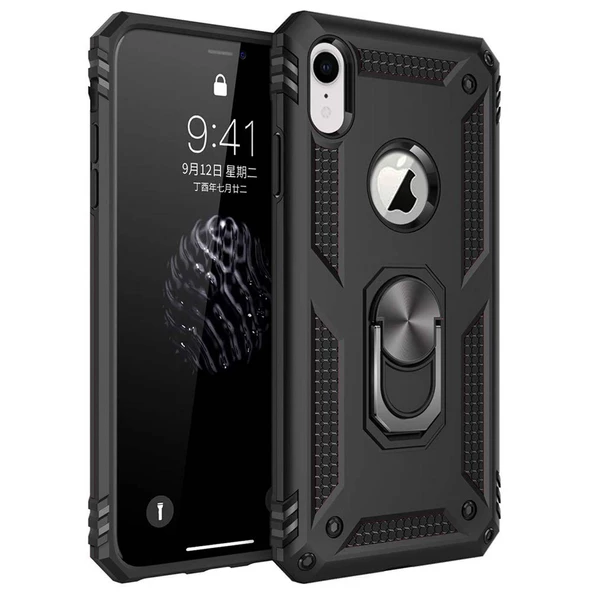 Apple iPhone XR Yüzüklü Tank Kılıf Siyah