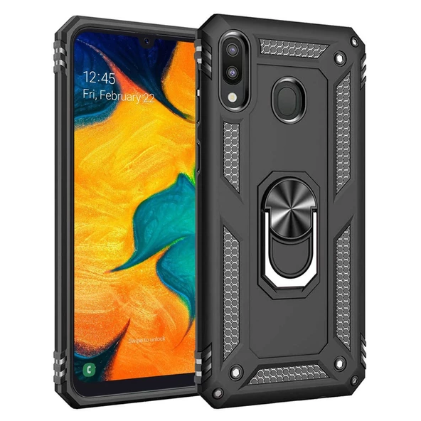 Samsung Galaxy A20 (A205F) Yüzüklü Tank Kılıf Siyah