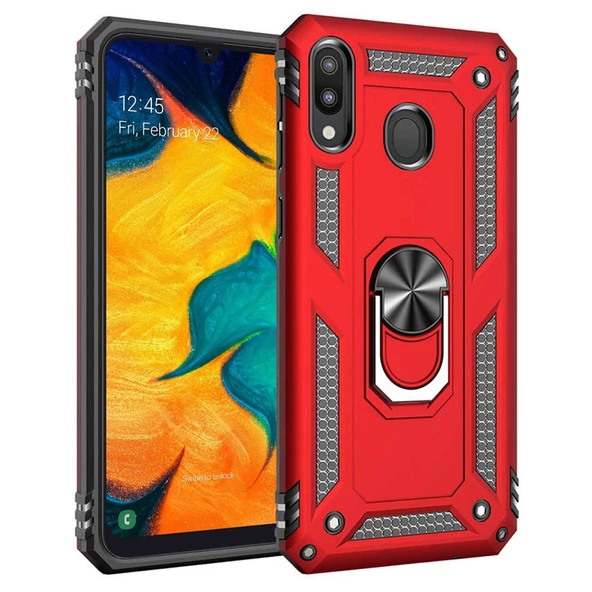 Samsung Galaxy A30 (A305F) Yüzüklü Tank Kılıf Bordo