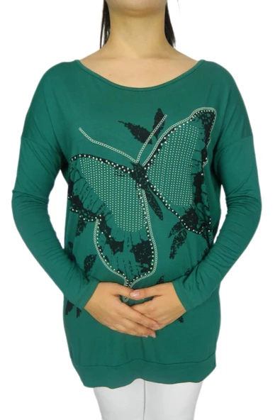 Kadın Oversayz Kelebek Baskılı Sweatshirt BRG39702 ürün görseli