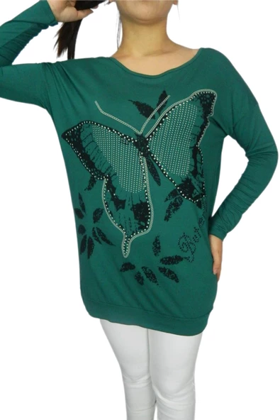 Kadın Oversayz Kelebek Baskılı Sweatshirt BRG39702 - Resim 7