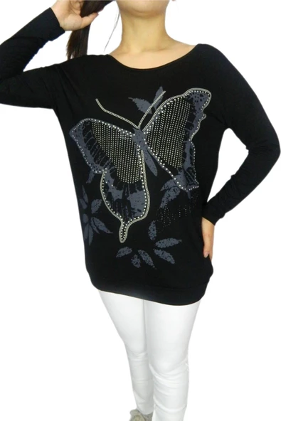 Kadın Oversayz Kelebek Baskılı Sweatshirt BRG39702 - Resim 6