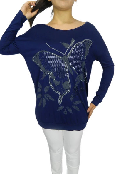 Kadın Oversayz Kelebek Baskılı Sweatshirt BRG39702 - Resim 5