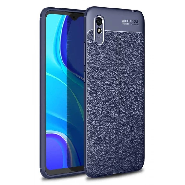 Xiaomi Redmi 9A Deri Görünümlü Silikon Lacivert