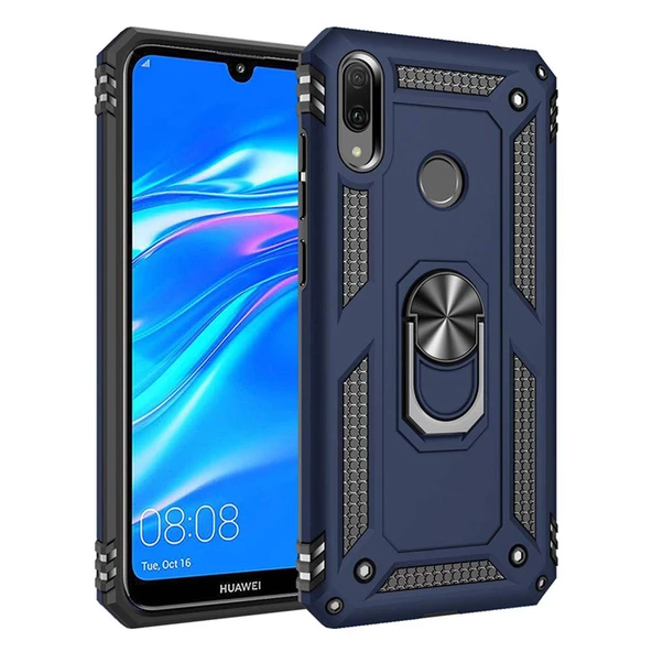 Huawei Y7 2019 Yüzüklü Tank Kılıf Lacivert