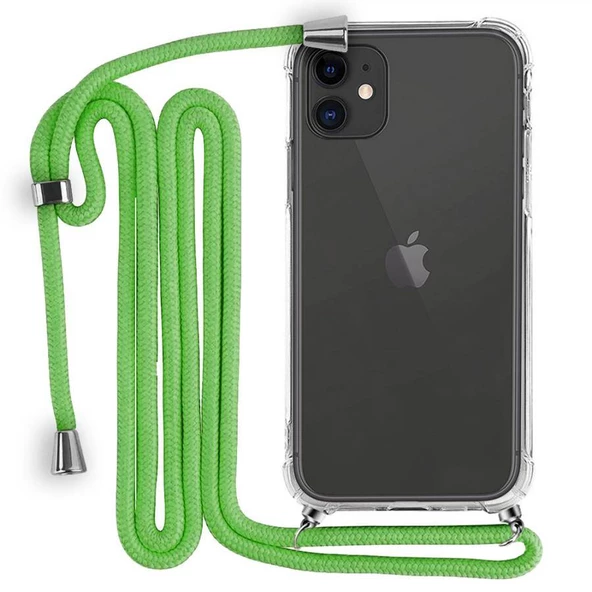 iPhone 11 Boyun Askılı Şeffaf Tank Kılıf Yeşil