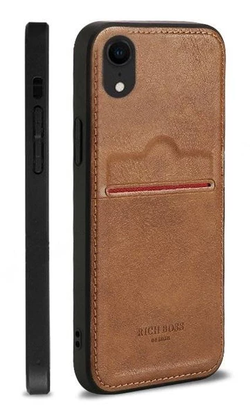 Xiaomi Redmi Note 8 Pro Kartlıklı Rich Boss Lüx Deri Kılıf Açık Kahve