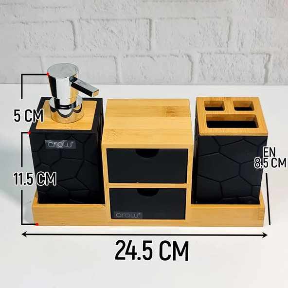 Banyo Lavabo Sıvı Sabunluk Seti Diş Fırçalık Pamukluk Katı Sabunluk Dekoratif Akrilik Bambu Banyo Takımı - 11