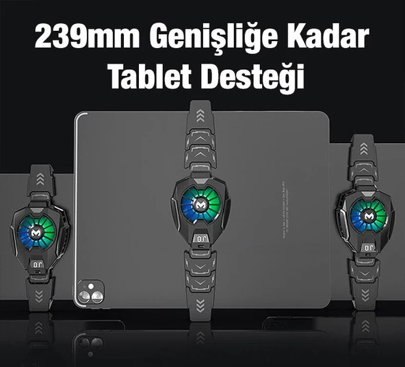 Polham RGB 5-8.45 inç Dijital Göstergeli Tablet Soğutucu Telefon Gamer Oyuncu Radyatör Soğutma Fanı - Resim 4