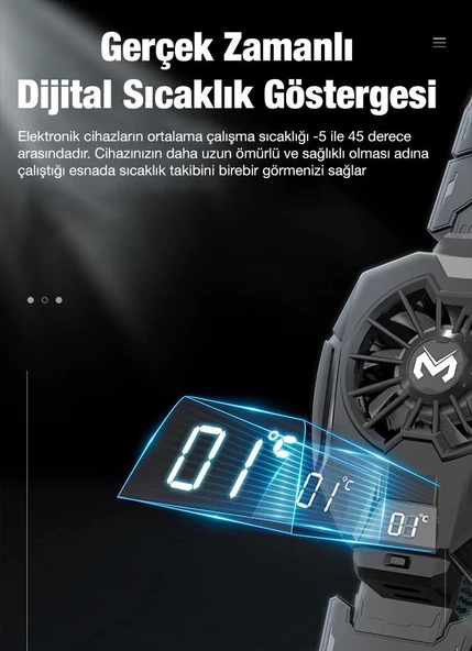 Polham RGB 5-8.45 inç Dijital Göstergeli Tablet Soğutucu Telefon Gamer Oyuncu Radyatör Soğutma Fanı - Resim 3